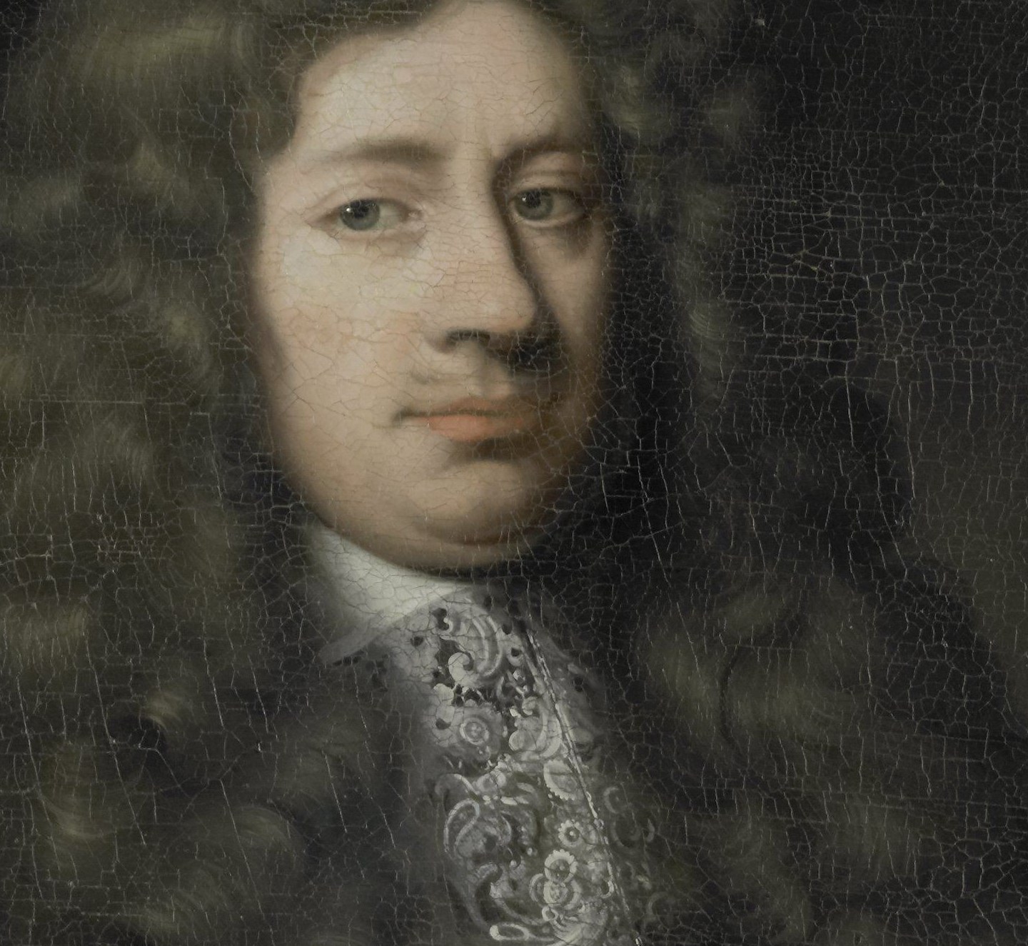 His long, curled hair was the height of fashion in 1708.