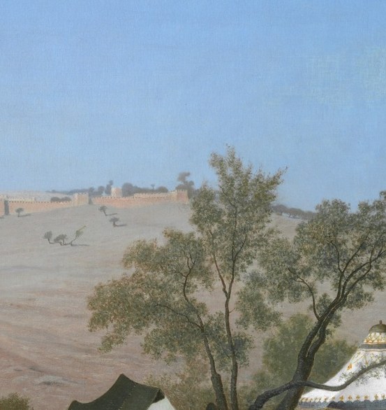 The painter stops at the Mount of Olives, named for these trees.
