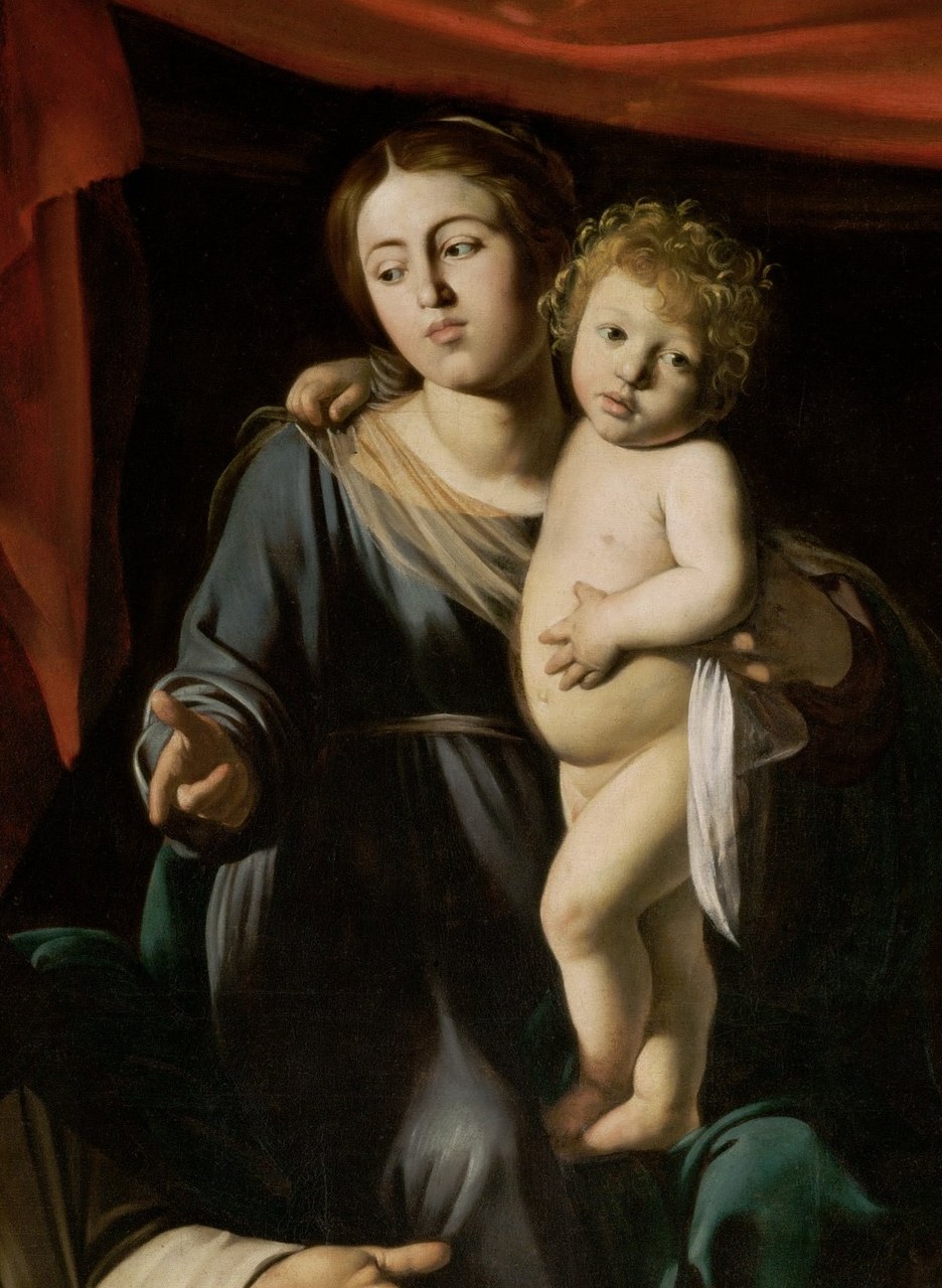 The central figures, radiating a divine calm amidst the surrounding drama, anchor the composition.