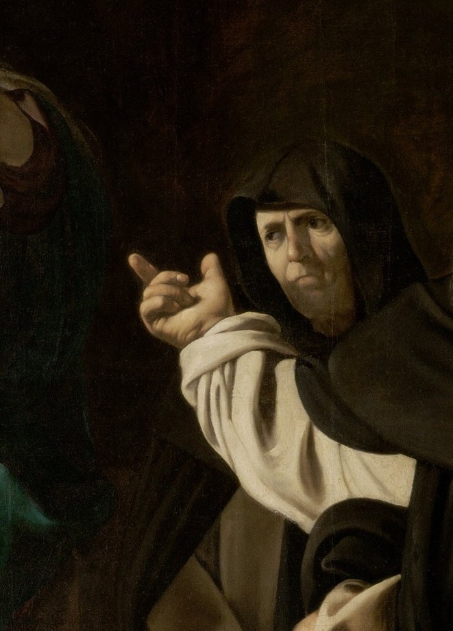 Look at the scar on Saint Peter Martyr's forehead.