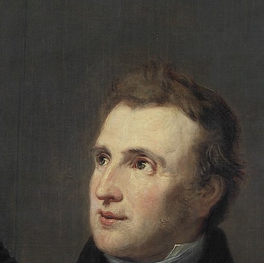 His upward glance and slight smile suggest a thoughtful and perhaps appreciative demeanor, hinting at his role as a patron.