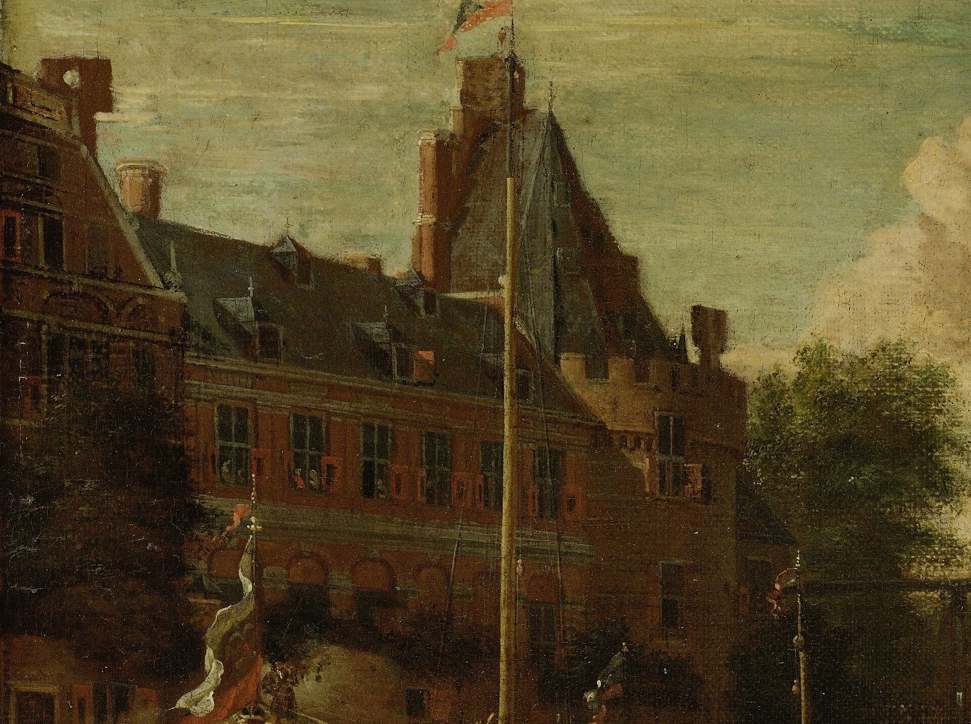 The prominent building is the Kloveniersdoelen, a civic guard headquarters.
