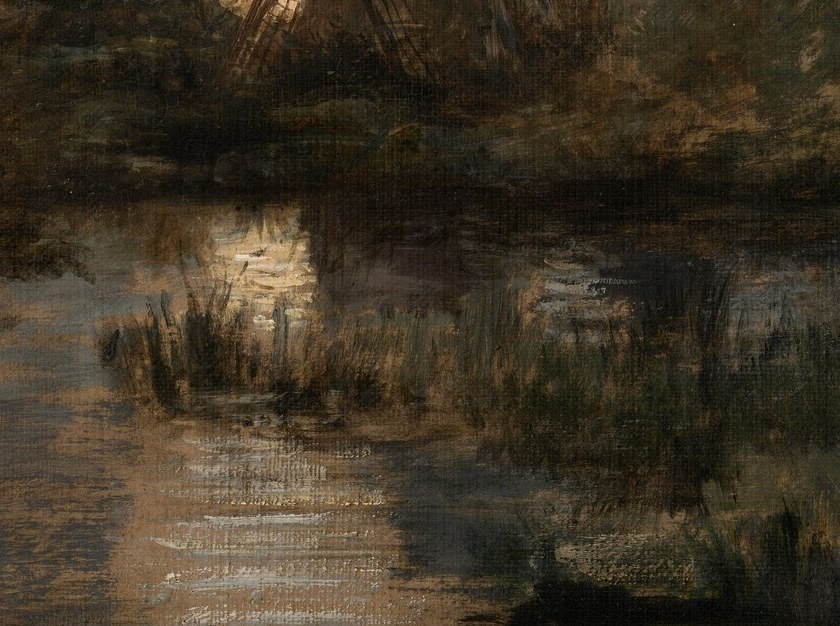 Notice how the moonlight reflects on the calm water.