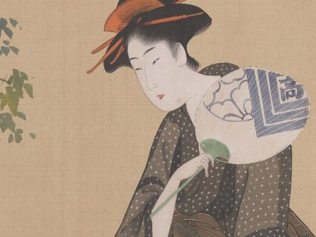 Her hand fan, in Japanese art, symbolizes summer and refreshment.