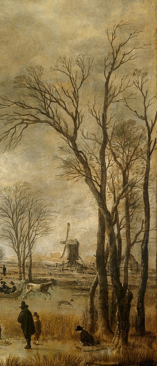 But look past the skaters, toward the right bank.