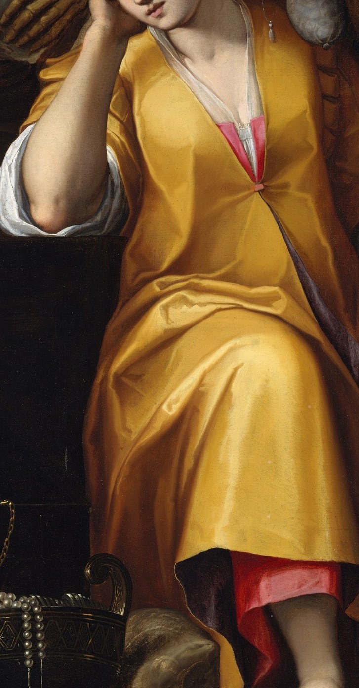 Start with the gold satin. Not one shade of yellow, dozens.