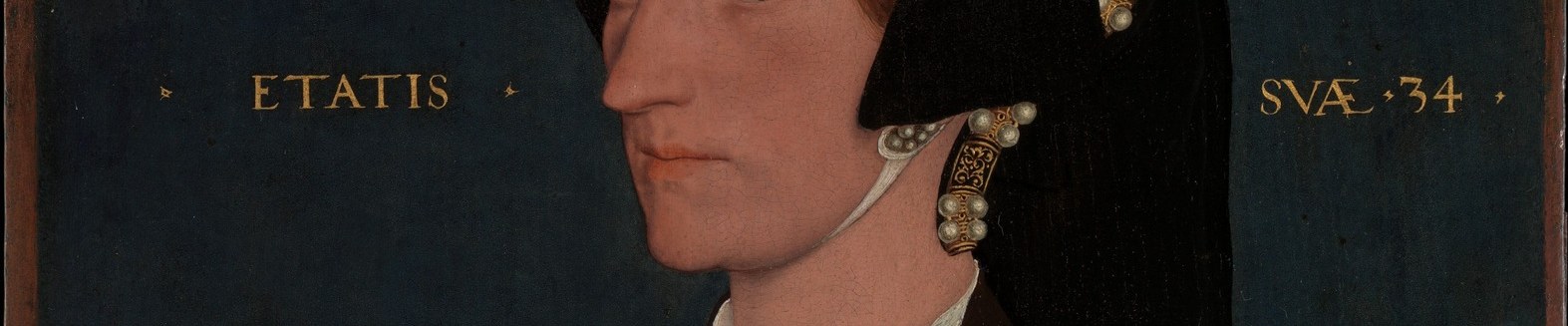 Painted directly onto the background like a caption, this inscription locks the sitter at age 34 (circa 1543) , the same year her famous brother poet Thomas Wyatt died; it is biography encoded into paint