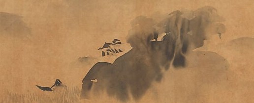 These mountains, rendered with subtle ink gradations, suggest a vast, receding landscape and a tranquil, contemplative mood.