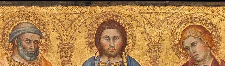 Christ, un-bearded, stands at the center.