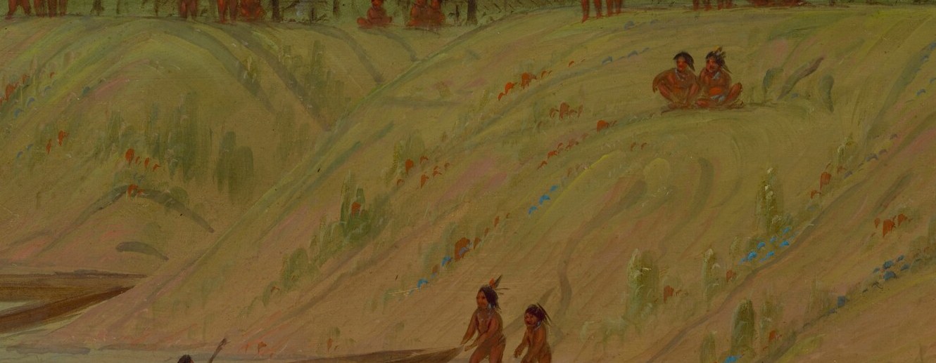 The tiny figures on the shore are the Payaguas people.