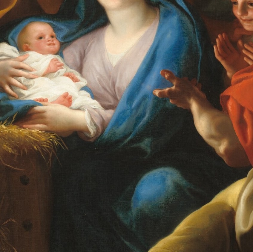 Mengs painted the infant as the only source of light in the stable.