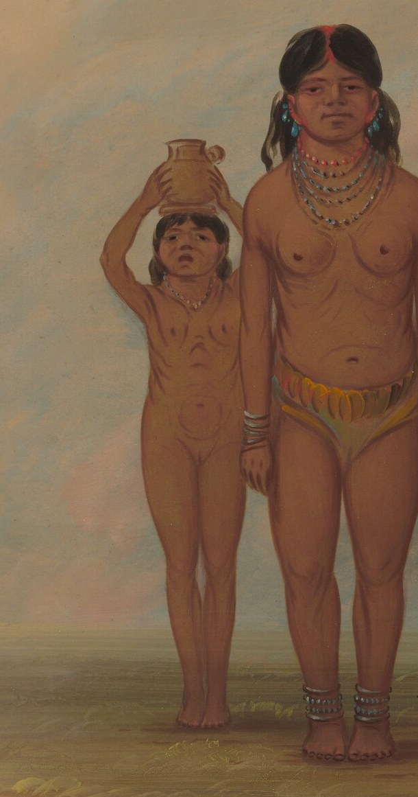 Her gesture of holding the pot implies domesticity and provision for the family.
