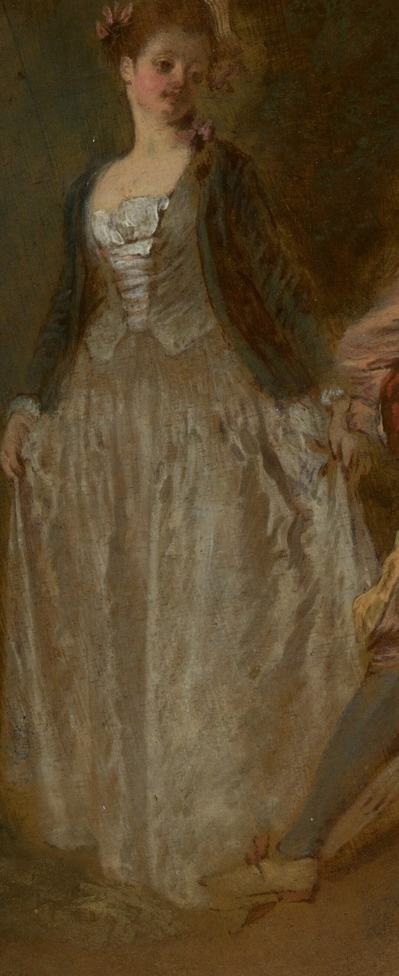 The light emphasizes her, a moment of grace amidst revelry.