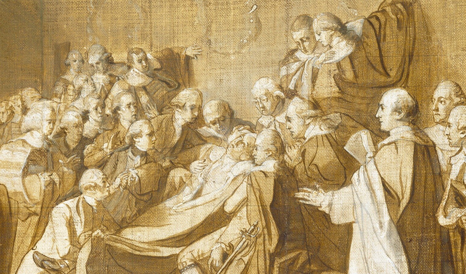 This painting captures the drama of his final public moment.