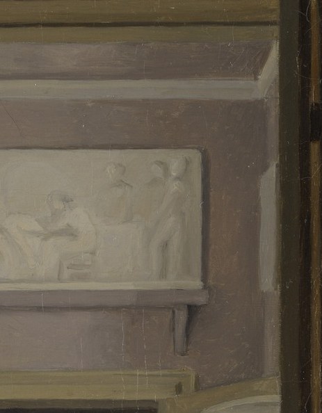 A frieze of ancient figures is barely visible on the far wall.
