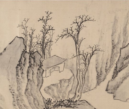 The multi-layered peaks recede into mist, demonstrating Zhang Ruitu's angularly eccentric brushwork , his signature departure from orthodox landscape conventions of the period