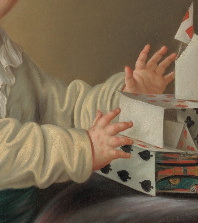 The house of cards, a symbol of fleeting fortune, was popular then.