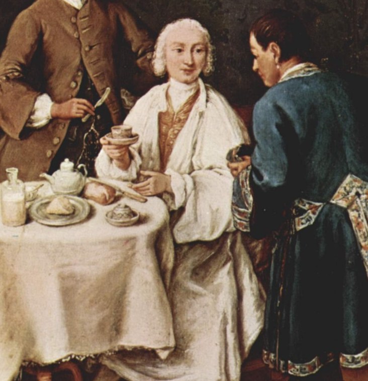 Tea is served. The domestic setting seems respectable.