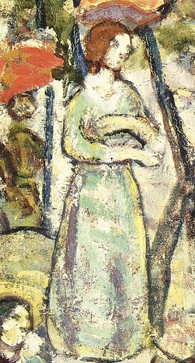 Here, a woman waits, lost in thought.