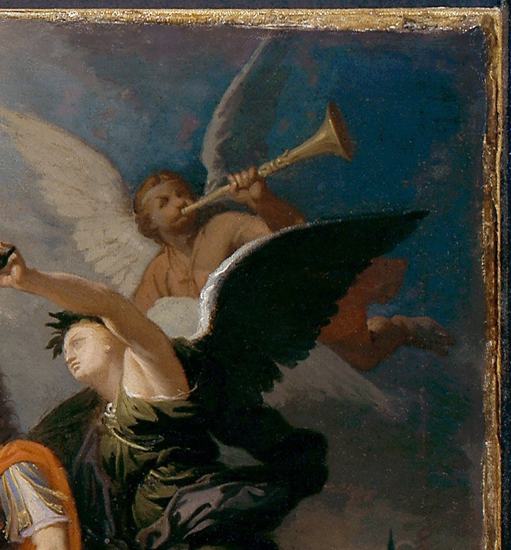 So he hid a warning. Look past the angel, into the dark.