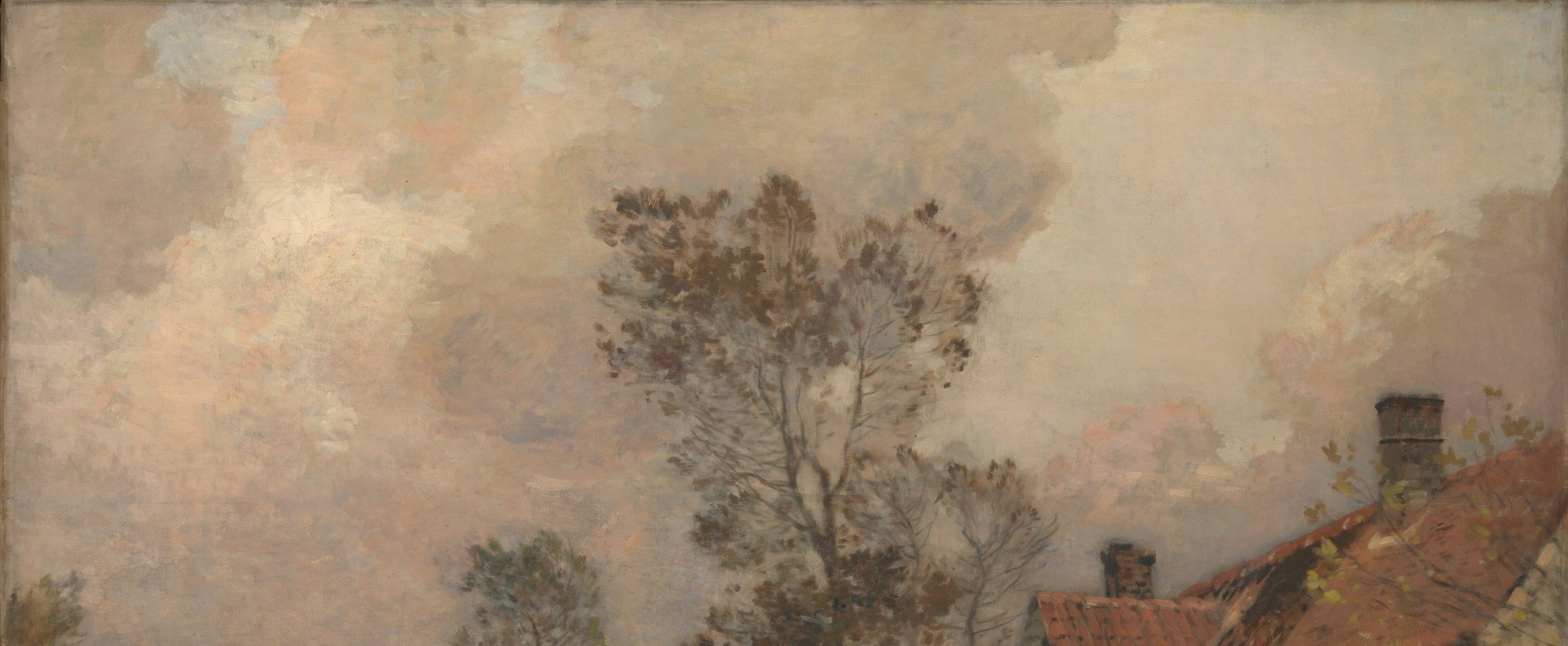 The soft, milky sky fills nearly half the canvas and radiates the diffuse cold light characteristic of northern France in winter , a tonal decision that makes the whole palette cohere.