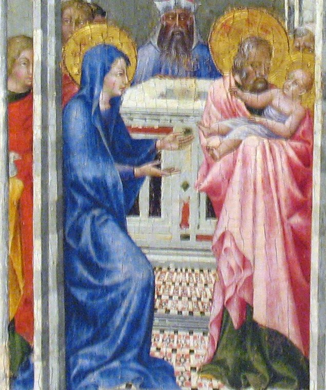 The pivot of the whole composition , her forward inclination and outstretched arms channel every gaze toward the altar moment of consecration.