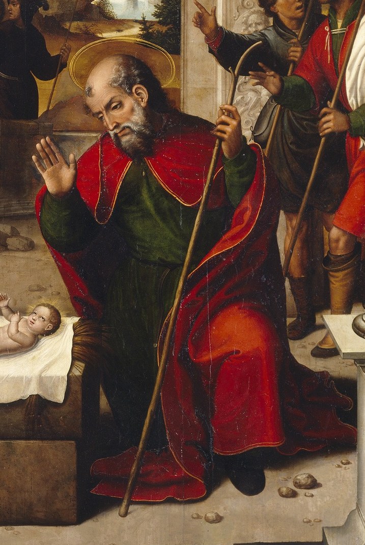 Saint Joseph stands nearby, a protective presence.