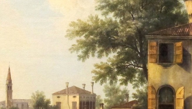 The boat aims for a tiny arched bridge.