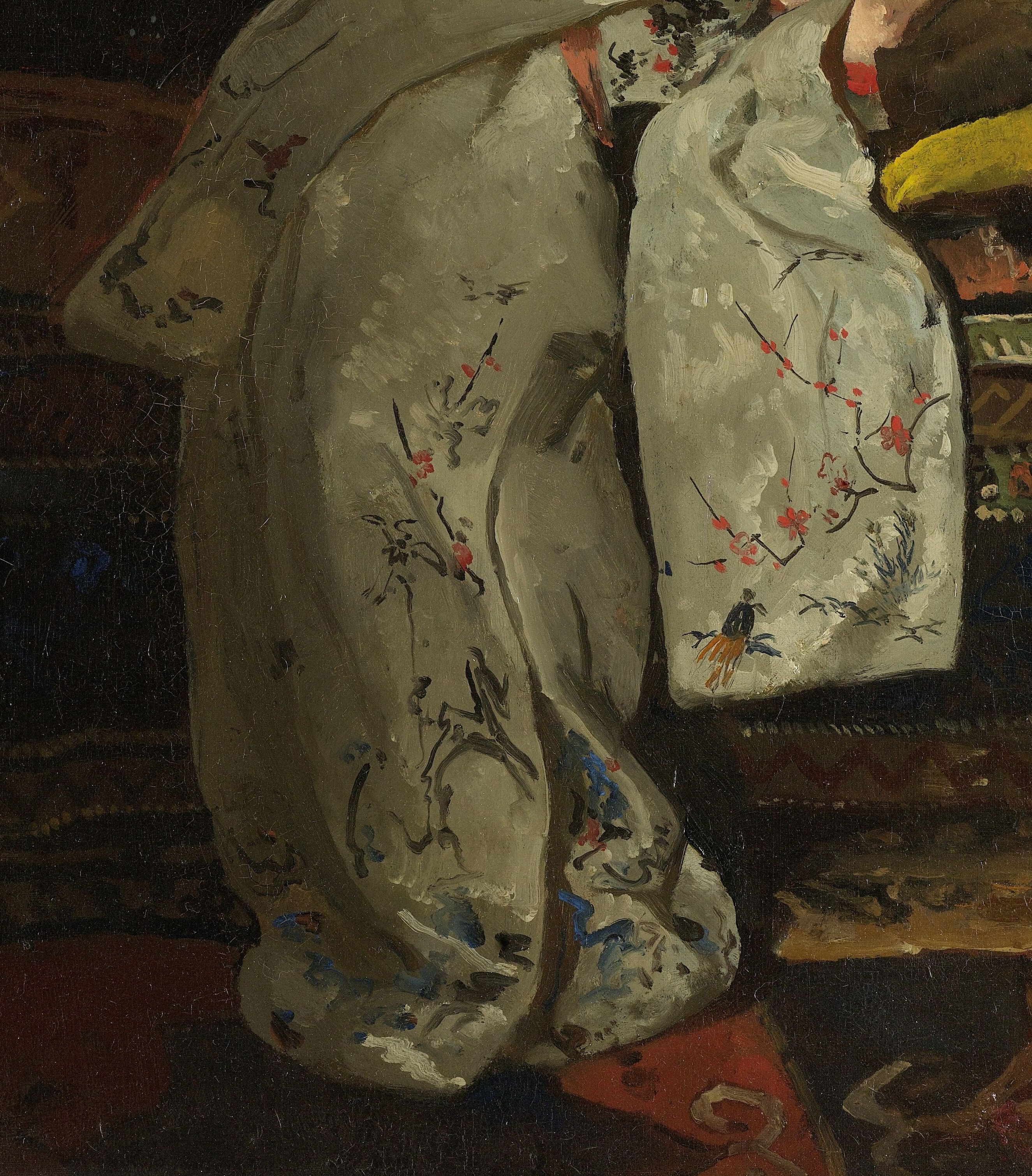 She modeled in his studio, wearing various kimonos.
