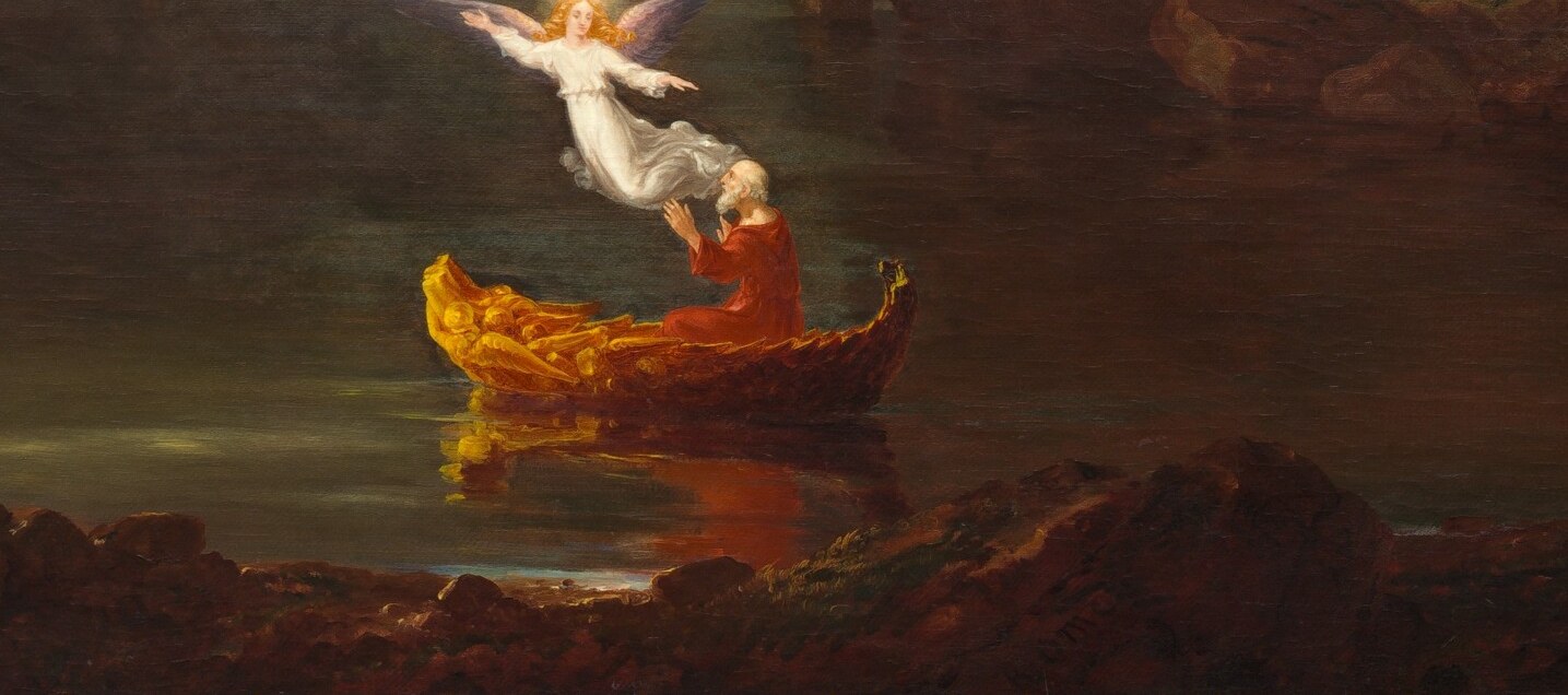 One small boat, alone on a dark sea.