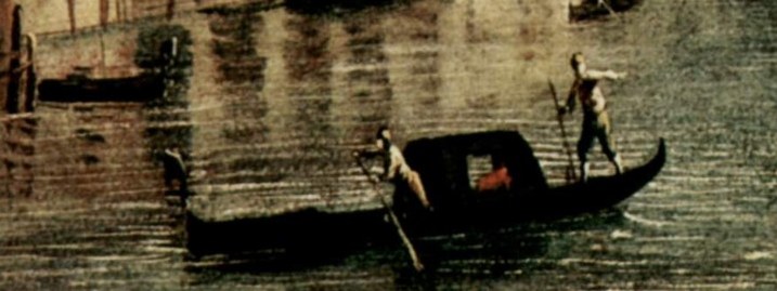 A gondola glides by, policed by its skilled rower.