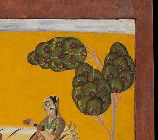 Paired symmetrically with the left tree, it creates a balanced canopy over the divine pair , a compositional device that elevates the scene toward paradise.