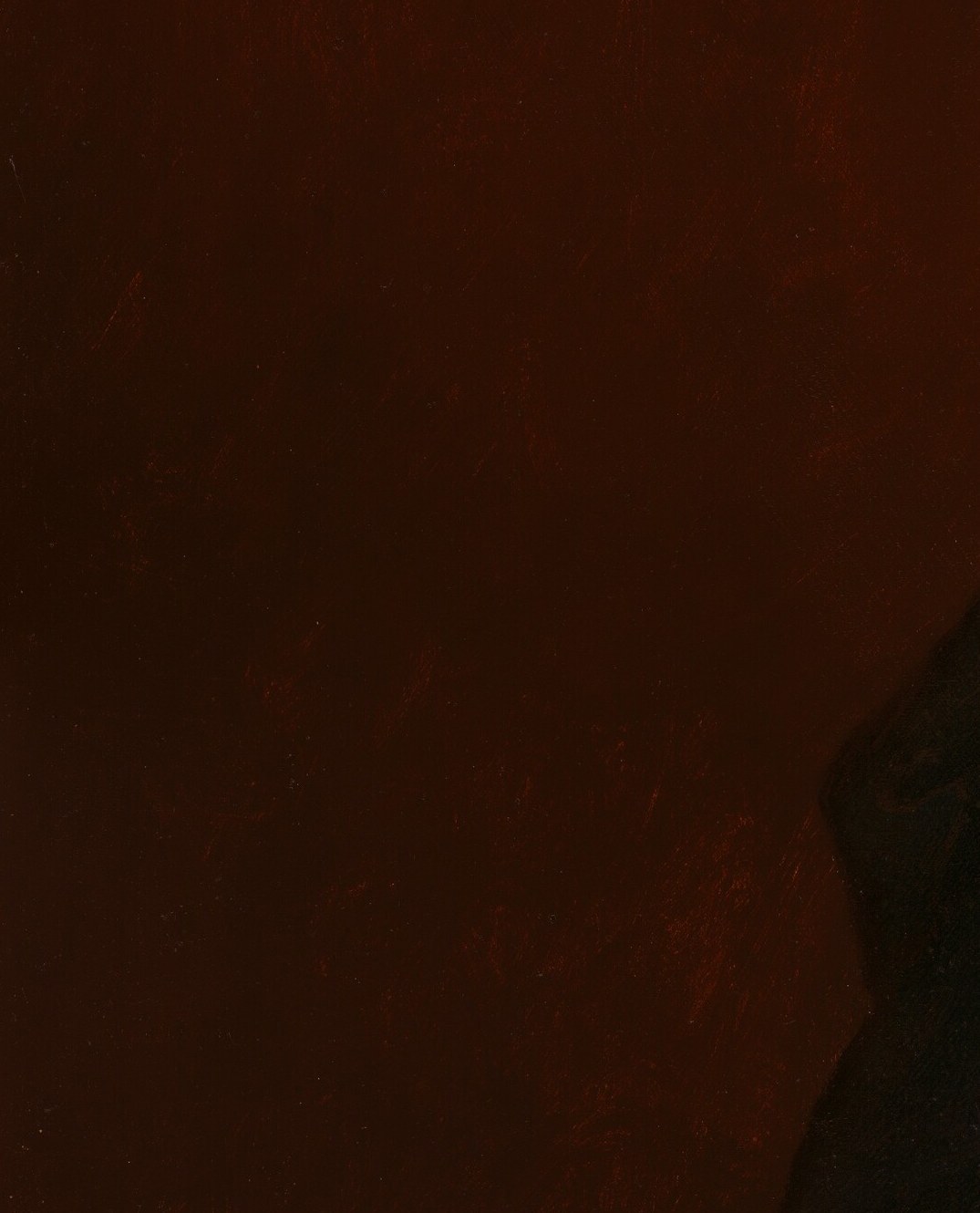 Just three broad strokes of a dry brush. The paint barely describes cloth.