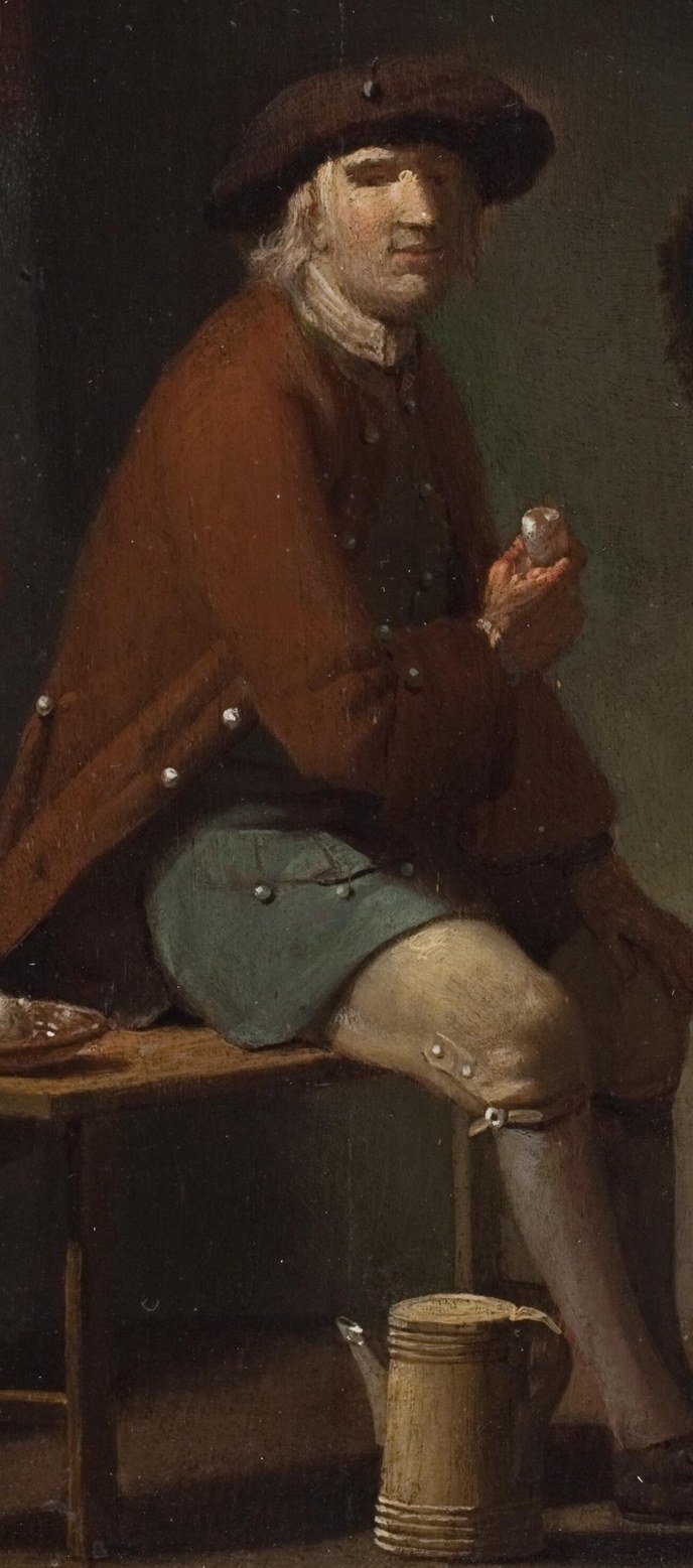 The man's pipe suggests a moment of contemplation or rest.