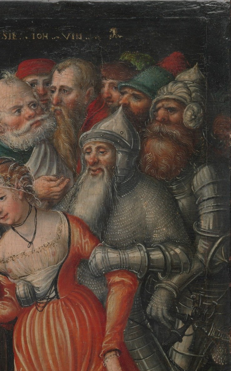 Multiple partially hidden faces , a hidden-detail trove of expressions ranging from curiosity to condemnation.