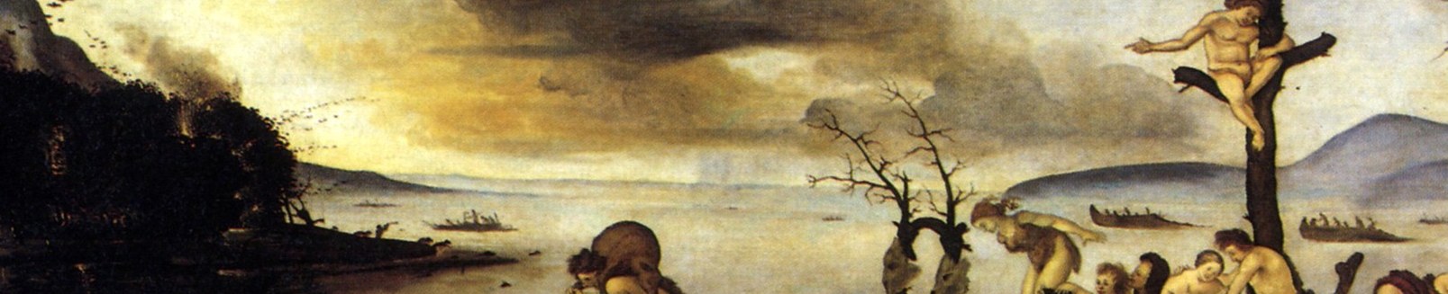 The warm mirror-like water surface is the painting's atmospheric heart; Piero's handling of light on water at this scale is technically unusual for Florence circa 1500.
