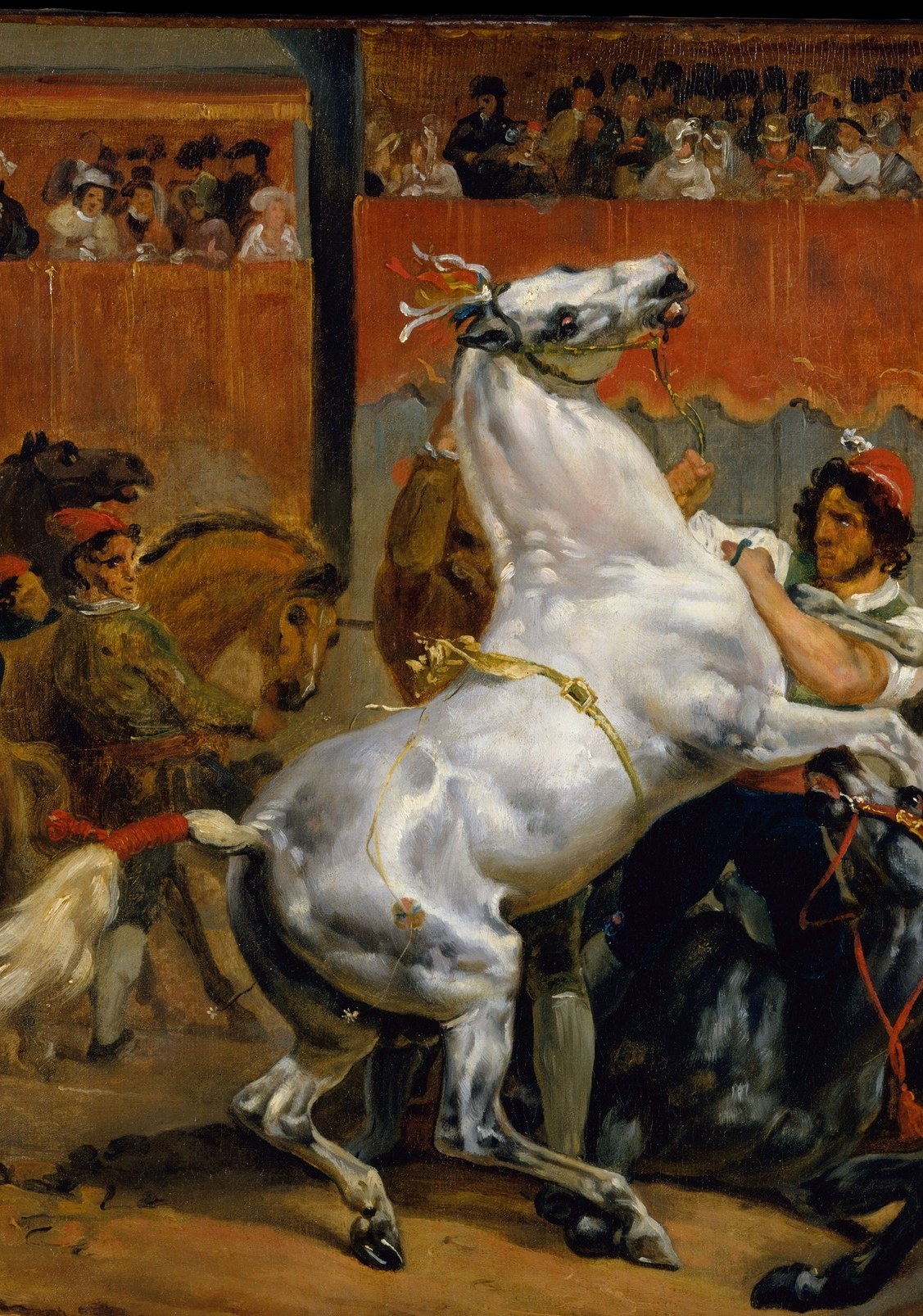 The compositional engine of the whole painting , its violent upward thrust against human grip is the split-second the race is about to begin.