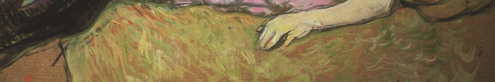 Why a grassy field? Lautrec blurs the boundary on purpose. It is a brothel sofa.