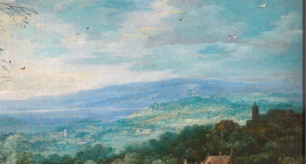 Joos de Momper likely painted the extensive landscape.