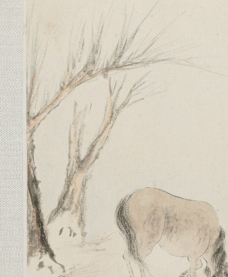The bare tree trunks show fluid, rapid brushwork.