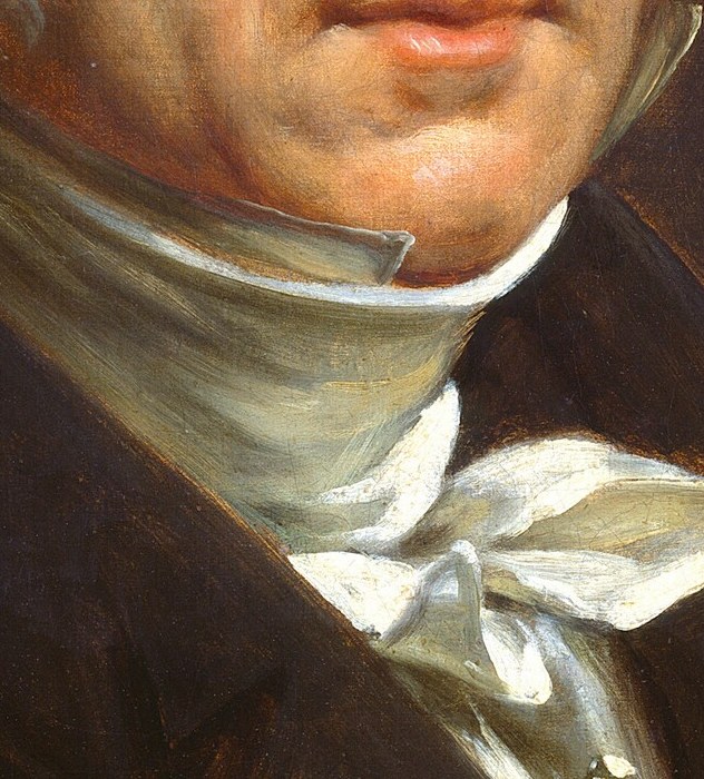 His crisp white cravat shows refinement and status.