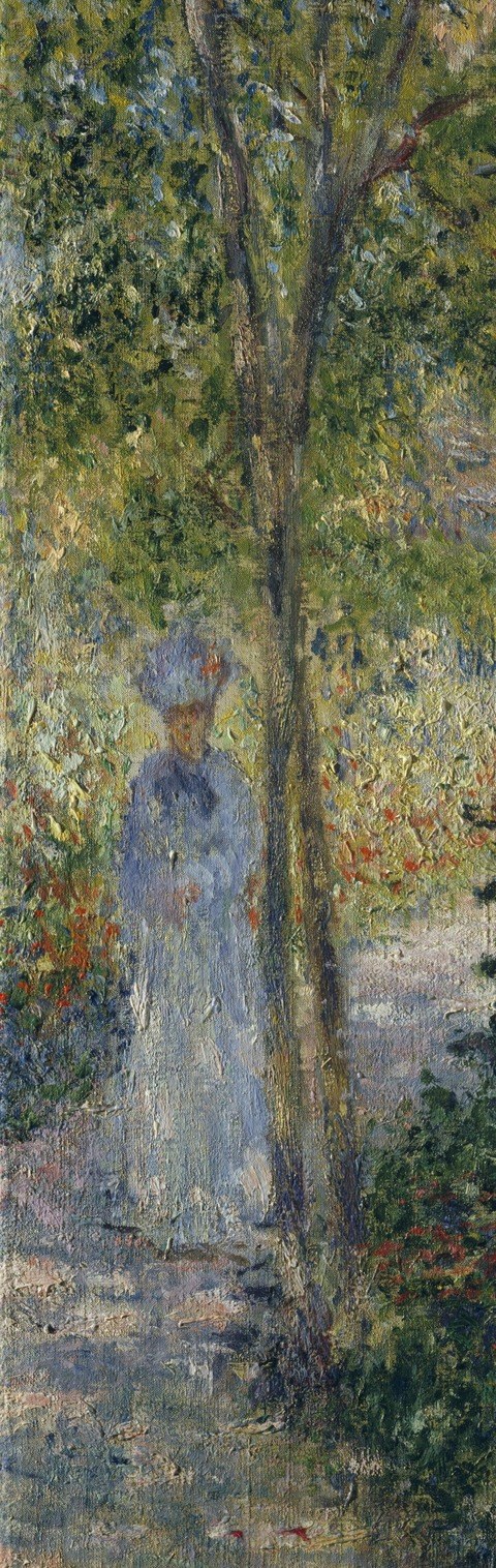 Now look at the woman standing beside the tree.