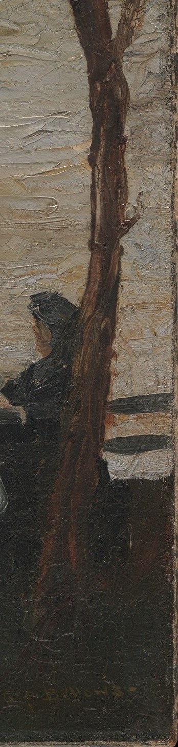 The strong vertical of the tree anchors the composition and provides a sense of depth.