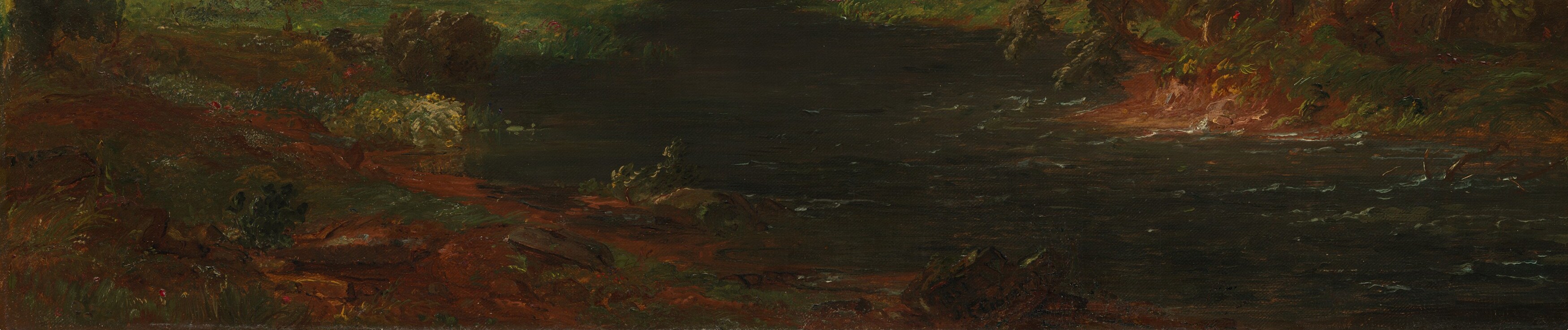 Its dark, reflective surface adds depth and a sense of movement to the scene.