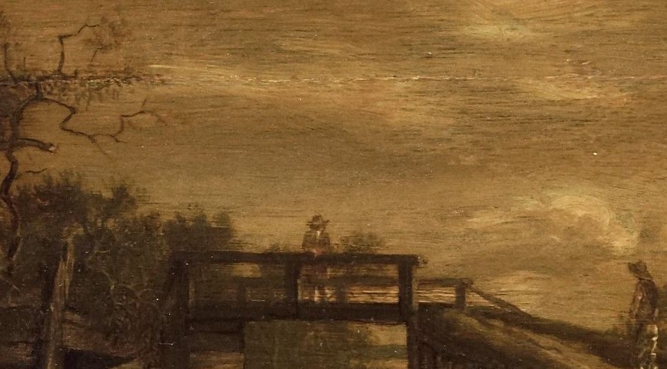 This element connects different parts of the landscape and implies movement or passage, drawing the viewer's eye across the scene.