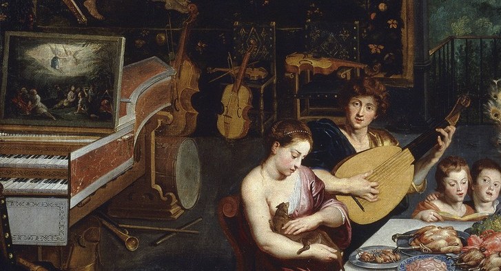 Hear the lute and the flute being played.