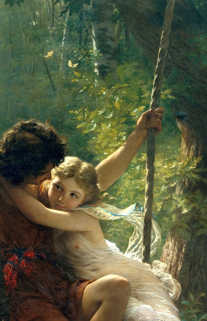 Cot uses contre-jour light to ring the couple in a nimbus , a deliberate halo effect that elevates romance to near-mythological status