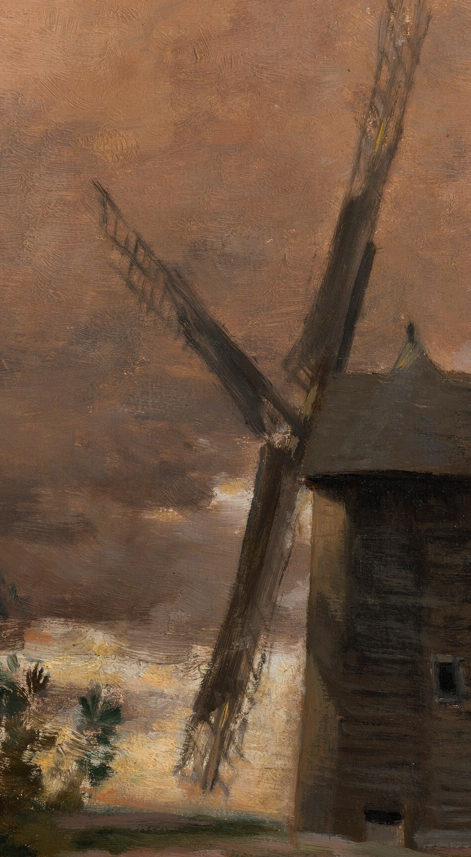 The blurred motion of the sails implies the presence of wind, adding a dynamic element to the otherwise still landscape.