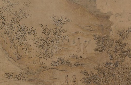 Gold and silver pigment applied over ink wash catches light differently from the silk ground , a virtuoso mixed-media choice that lifts the foliage into a semi-celestial register