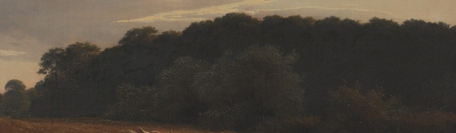 The wood feels dense and shadowy, painted flat.
